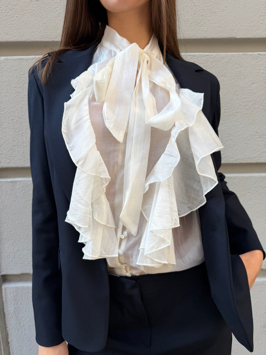 Blusa color burro con volant e cravattino – Anna Rock Milano