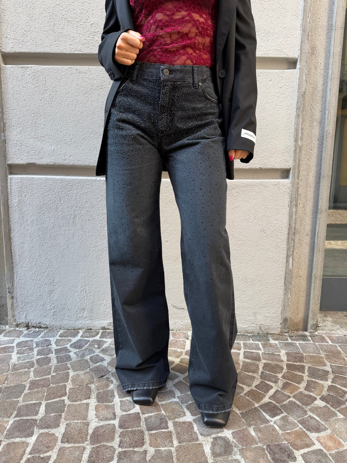 Pantalone slavato con brillantini sul davanti – Gdd Denim