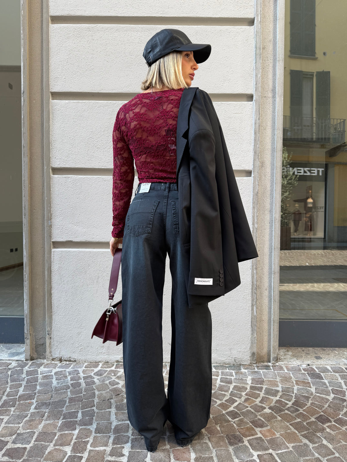 Maglia in pizzo e velluto bordeaux – Anna Rock Milano