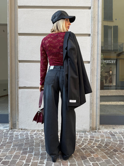 Maglia in pizzo e velluto bordeaux – Anna Rock Milano