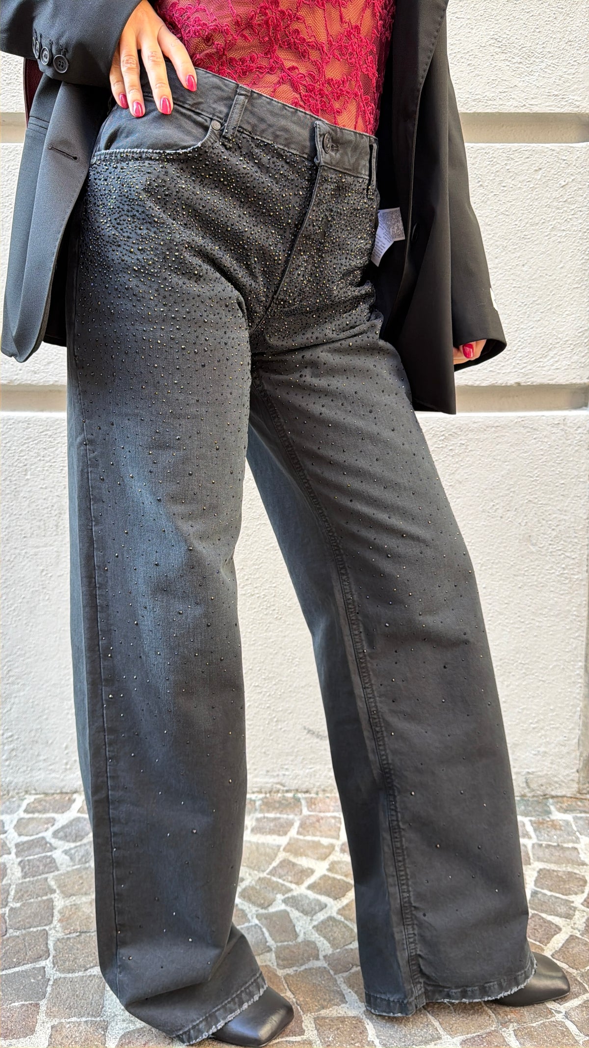 Pantalone slavato con brillantini sul davanti – Gdd Denim
