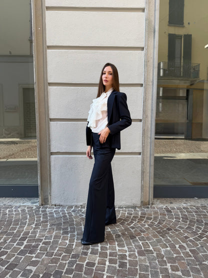 Tailleur blu navy con giacca slim e pantalone wide leg – Iblues